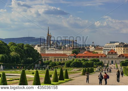 31 May 2019 Vienna, Austria - Belvedere Palace. Fountains Of Formal Garden. Nymphs And Syrenes Sculp