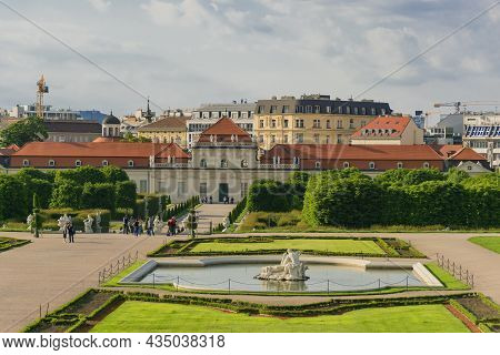 31 May 2019 Vienna, Austria - Belvedere Palace. Fountains Of Formal Garden. Nymphs And Syrenes Sculp