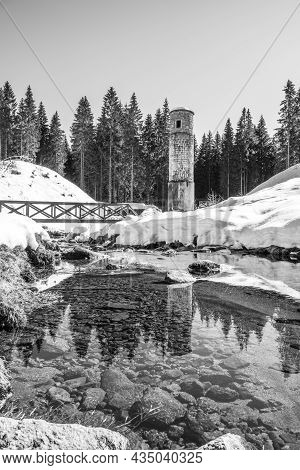 Broken Dam, Czech: Protrzena Prehrada, On Bila Desna River In Jizera Mountains, Czech Republic. Dam 