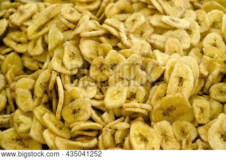 Dried Banana Chips Fried In Coconut Oil.