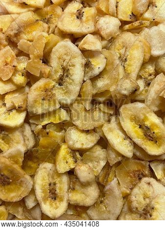 Dried Banana Chips Fried In Coconut Oil.