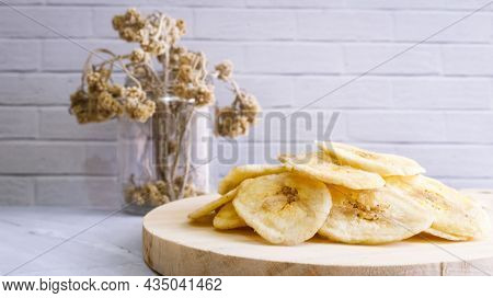 Dried Banana Chips Fried In Coconut Oil.