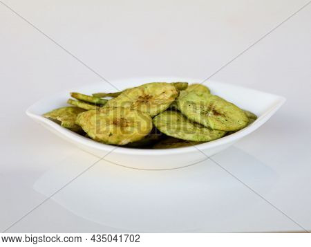 Dried Banana Chips Fried In Coconut Oil.