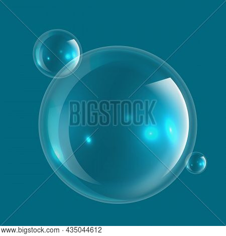 Soap Bubble. Fresh Macro Realistic Transparency Foam Bubble, Pure Water Or Transparent Laundry Liqui
