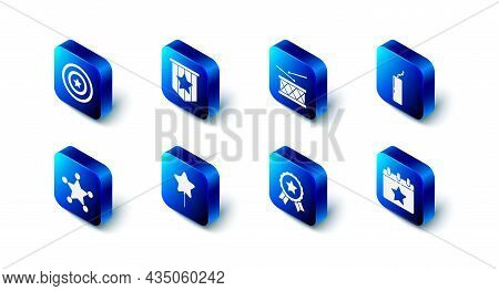 Set American Flag, Drum And Drum Sticks, Dynamite Bomb, Calendar With Date July 4, Medal Star, Ballo