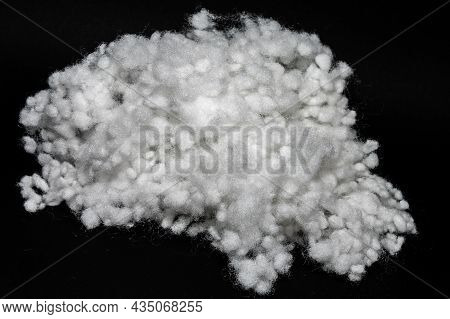 Synthetic Fiber, Polyester Fiber, Siliconized Holofiber, White Synthetic Winterizer On A Black Backg