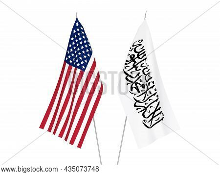National Fabric Flags Of America And Taliban Isolated On White Background. 3d Rendering Illustration