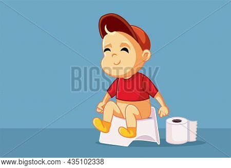 Little Cute Toddler Successfully Potty-training Vector Cartoon
