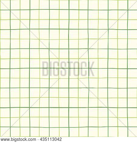 Classic Hand-drawn Green And White Tattersall Plaid Check Vector Seamless Pattern. Traditional Retro