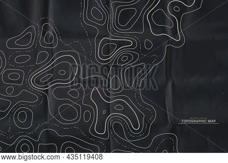 Topographic Map Abstract Background. Outline Cartography Landscape. Topographic Relief Map On Dark B