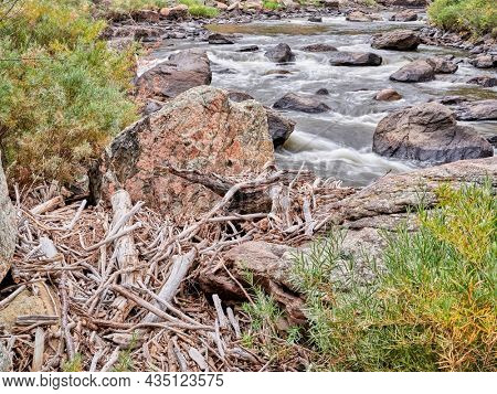 Poudre River and Canyon in early fall scenery above Fort Collins in northern Colorado