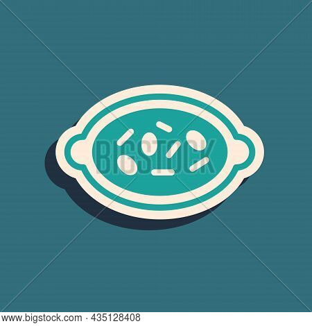 Green Kheer In A Bowl Icon Isolated On Green Background. Traditional Indian Food. Long Shadow Style.