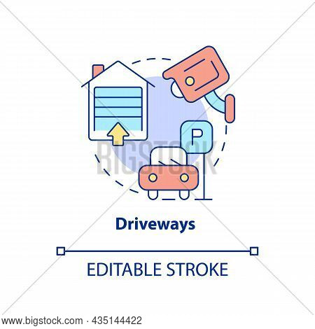 Driveways Concept Icon. Security Alarm System Abstract Idea Thin Line Illustration. Place Camera Abo