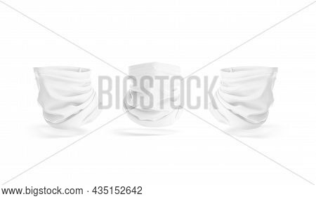 Blank White Neck Gaiter Mockup, Front And Side View, 3d Rendering. Empty Protective Cloth Headband F