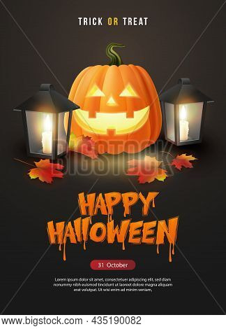 Happy Halloween 3d Realistic Scary Jack Lantern And Candle Vintage Hand Lamp Maple Leaf