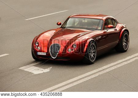 Kiev, Ukraine - June 12, 2021: Wiesmann Gt Mf4. Sports Red Exclusive Car On The Road