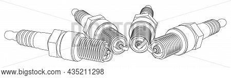 Vector Car Spark Plug Set Outline Illustration