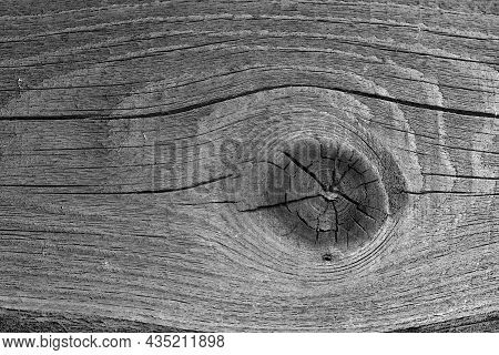 A Fragment Of A Rough, Textured, Wooden Board With A Knot. Background Image. Close-up. Horizontal, B