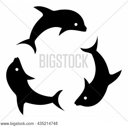Dolphin Trio Icon With Flat Style. Isolated Vector Dolphin Trio Icon Image, Simple Style.