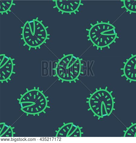 Line Chestnut Icon Isolated Seamless Pattern On Blue Background. Barbed And Strong Chestnut. Vector