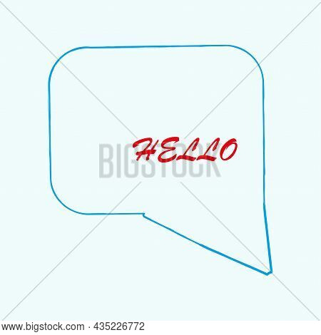 Hello Speech Bubble Icon. Blue Background. Modern Design. Calligraphy Chat Emblem. Vector Illustrati