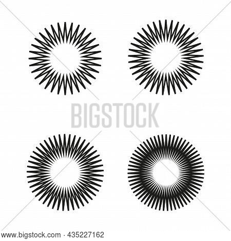 Radiant Circle Icon Set. Abstract Geometric Ornament. Starburst Label. Design Element. Vector Illust