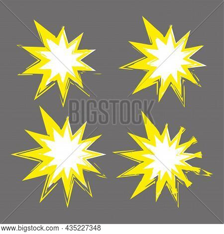 Yellow Bang Icon Set. Gray Background. Watercolor Insignia. Comic Boom Symbol. Vector Illustration. 