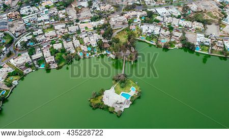 Aerial View Of The Lakes Of The Planicie, A Place Located In The District Of La Molina In Lima - Per