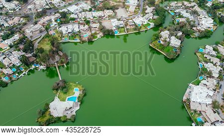 Aerial View Of The Lakes Of The Planicie, A Place Located In The District Of La Molina In Lima - Per