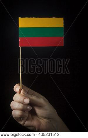 Hand With Small Flag Of State Of Lithuania