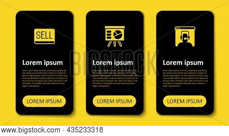 Set Telephone 24 Hours Support, Board With Graph And Sell Button. Business Infographic Template. Vec