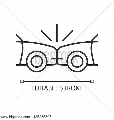 Head-on Collision Linear Icon. Frontal Crash. Two Vehicles Collide Into One Another. Thin Line Custo