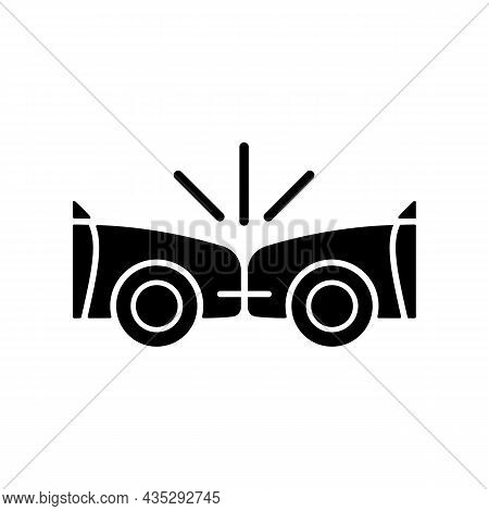 Head-on Collision Black Glyph Icon. Frontal Crash. Two Vehicles Collide Into One Another. Cars Drivi
