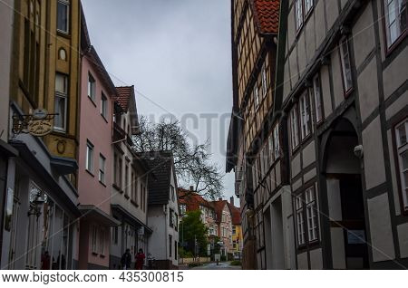 Street In The City Bad Salzuflen. Sightseeing Through The Center Of The Town. Peaceful Place. Two Wo