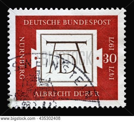 ZAGREB, CROATIA - JUNE 27, 2014: Stamp printed in Germany shows AD, Signum by Albrecht Durer (1471-1528), painter and graphic artist, 500th Birth Anniversary of Albrecht Durer, circa 1971