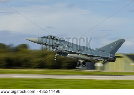 Leeuwarden Netherlands Oct. 4 2021: A German Ef2000 Landing