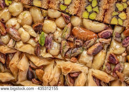 assortment of traditional Turkish baklava pastry, a dessert is well also known as persian or lebanese baklava