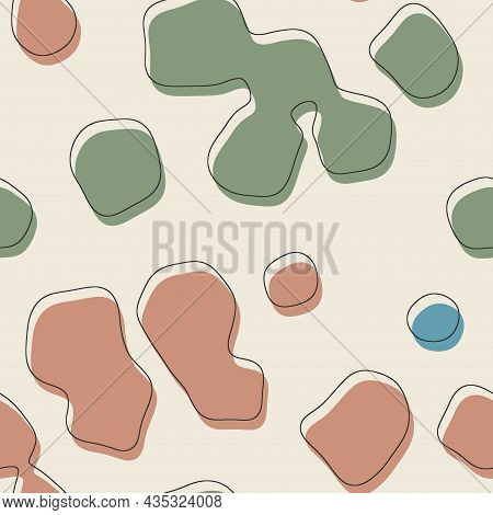 Seamless Abstract Organic Blog Shapes In Various Colors With Offset Outline Surface Pattern Design F