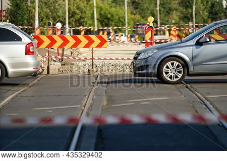 Bucharest, Romania - September 27, 2021: Reconstruction Of The Tram Line On General Vasile Milea Bou