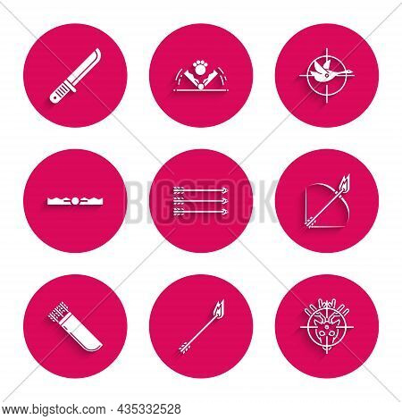 Set Hipster Arrows, Flame, Hunt On Deer With Crosshairs, Bow And Fire, Quiver, Trap Hunting, Duck An