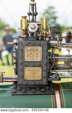 Honiton.Devon.United Kingdom.July 2nd 2021.Close up of the whistle on a restored Burrel  traction en
