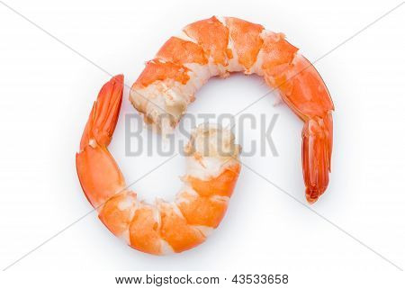 กุ้ง Unskin สองบนพื้นหลังสีขาว