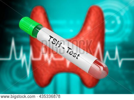 Blood Sample Tube For Testing Thyroid Stimulating Hormone. Tsh Test. 3d Rendering