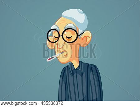 Sick Grandfather Having High Fever Vector Illustration