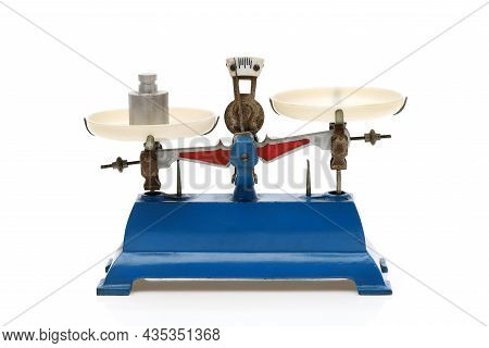 Retro Roberval Balance With Weight, Scale On A White Background