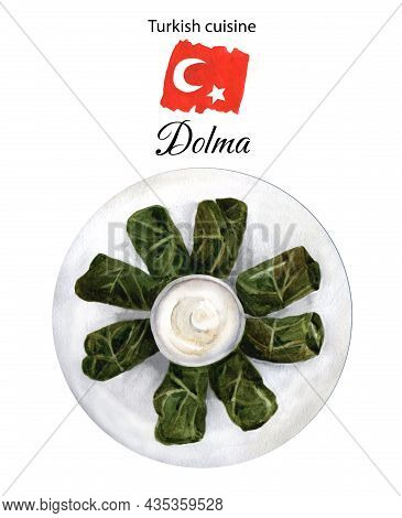 Dolma Watercolor Effect Illustration. Illustration Of Turkish Cuisine.