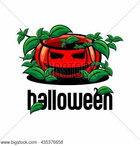 Halloween Background Illustration Vector With Pumpkin Monster And Leaves