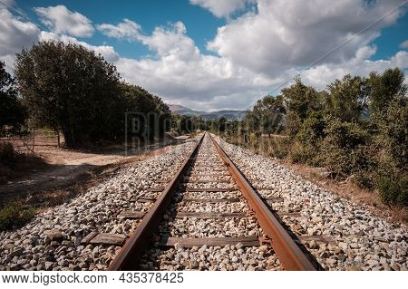 View Along The Parallel Lines Of A Railway Track Near Belgodere In The Balagne Region Of Corsica