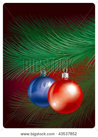 Christmas toys on pine bransh