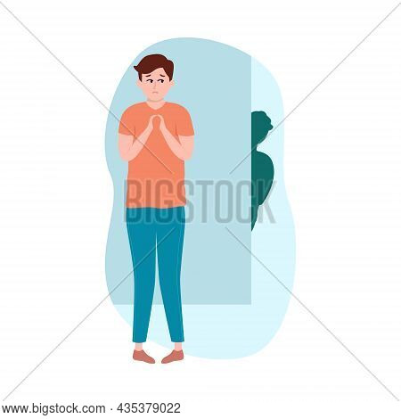 Trembling Anxiety Man Suffering From Paranoia. Psychological Issues. Mental Illness And Problem. Anx
